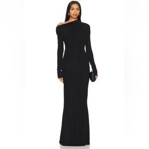 REVOLVE LAMARQUE Iniala Maxi Dress Black Off Shoulder long sleeve wedding guest